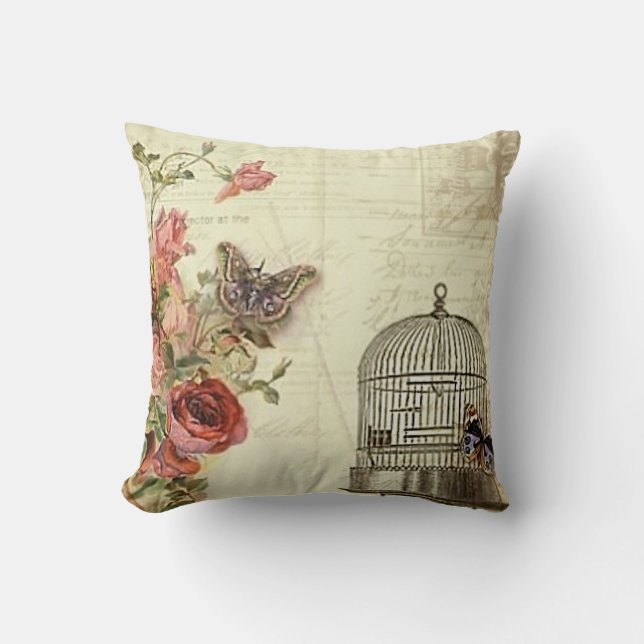 Vintage with Roses Bird Cage Cushion (Front)