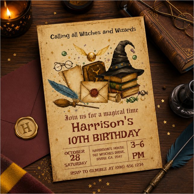 Vintage Wizard Birthday Invitation (Creator Uploaded)