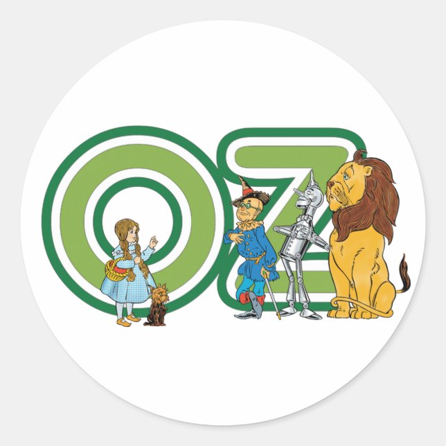Vintage Wizard of Oz Characters and Text Letters Classic Round Sticker (Front)