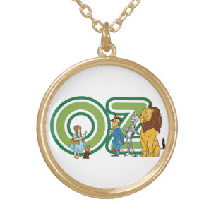 Vintage Wizard of Oz Characters and Text Letters Gold Plated Necklace
