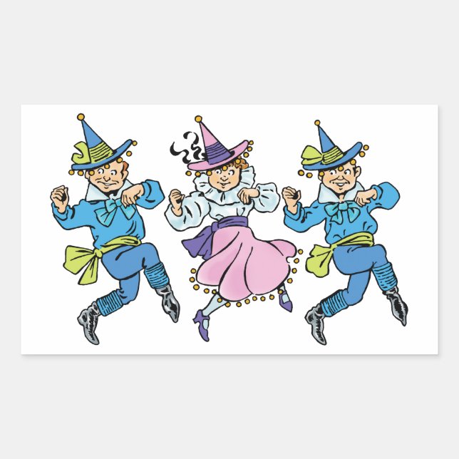 Vintage Wizard of Oz, Cute Dancing Munchkins! Rectangular Sticker (Front)