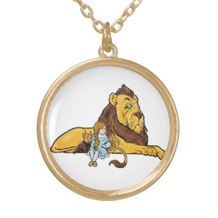 Vintage Wizard of Oz, Dorothy and Toto with Lion Gold Plated Necklace