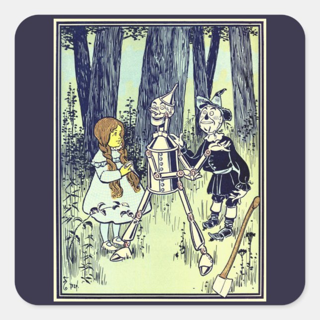 Vintage Wizard of Oz, Dorothy Meets the Tinman Square Sticker (Front)