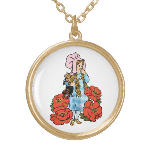 Vintage Wizard of Oz, Dorothy, Red Poppy Flowers Gold Plated Necklace