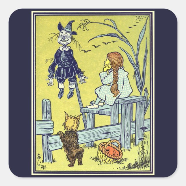 Vintage Wizard of Oz, Dorothy Toto Meet Scarecrow Square Sticker (Front)