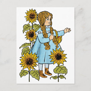 Vintage Wizard of Oz Fairy Tale Dorothy Sunflowers Postcard