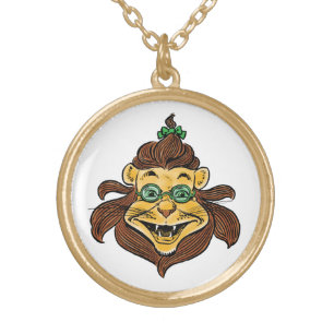 Vintage Wizard of Oz, Lion Wearing Green Glasses Gold Plated Necklace