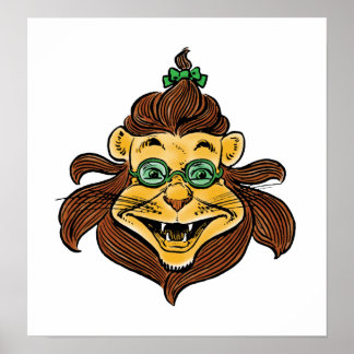 Vintage Wizard of Oz, Lion Wearing Green Glasses Poster