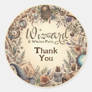Vintage Wizard Witches Party Magical Wands Hats Classic Round Sticker