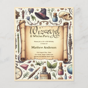 Vintage Wizard Witches Party Magical Wands Hats Flyer