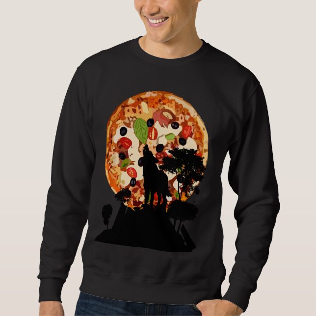 Vintage Wolf Howling At Pizza Moon  Wolves Sweatshirt (Front)