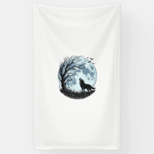 Vintage Wolf Howling Moon Tree Silhouette Design_1 Banner