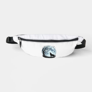 Vintage Wolf Howling Moon Tree Silhouette Design_1 Bum Bags