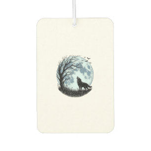 Vintage Wolf Howling Moon Tree Silhouette Design_1 Car Air Freshener