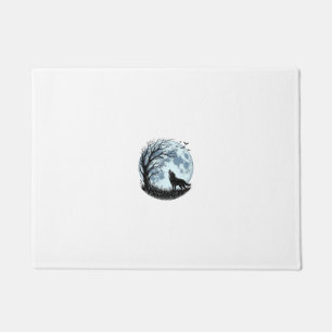 Vintage Wolf Howling Moon Tree Silhouette Design_1 Doormat
