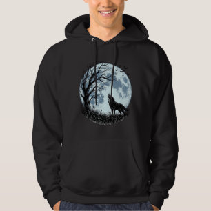 Vintage Wolf Howling Moon Tree Silhouette Design_1 Hoodie