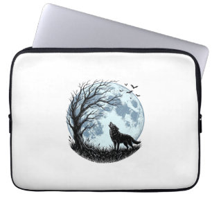 Vintage Wolf Howling Moon Tree Silhouette Design_1 Laptop Sleeve