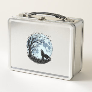 Vintage Wolf Howling Moon Tree Silhouette Design_1 Metal Lunch Box