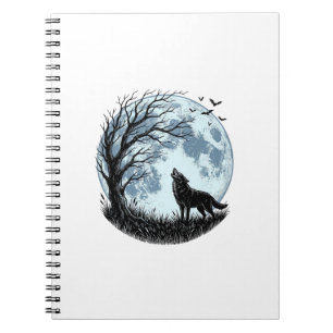 Vintage Wolf Howling Moon Tree Silhouette Design_1 Notebook