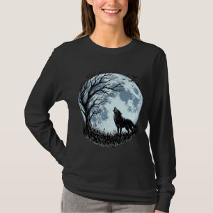Vintage Wolf Howling Moon Tree Silhouette Design_1 T-Shirt