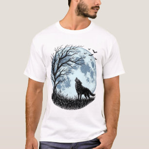 Vintage Wolf Howling Moon Tree Silhouette Design_1 T-Shirt