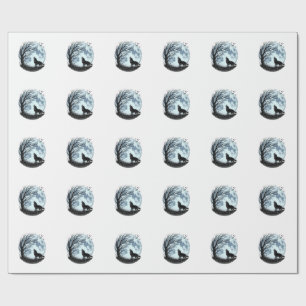 Vintage Wolf Howling Moon Tree Silhouette Design_1 Wrapping Paper