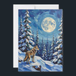 Vintage Wolf in Moonlit Winter Forest Christmas Holiday Card<br><div class="desc">A striking vintage Christmas painting of a wolf illuminated by moonlight in a snowy forest. A beautifully mysterious and atmospheric winter scene perfect for holiday displays.</div>