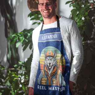 Vintage Wolf Retirement Gifts for Fisherman Dad Apron