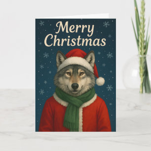 Vintage Wolf Wearing Santa Suit Holiday Card
