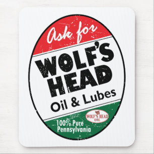 Vintage Wolfs Head distressed sign Mouse Mat