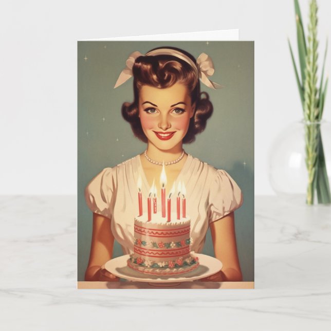 Vintage Woman 1960s Birthday Card (Front)