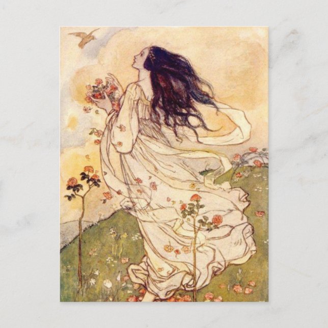 Vintage - Woman and a Bird, Postcard (Front)