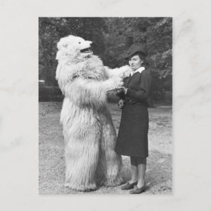 Vintage Woman and Man in a Bear Suit Postcard