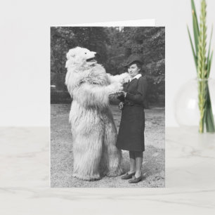 Vintage Woman and Man in a Bear Suit Postcard