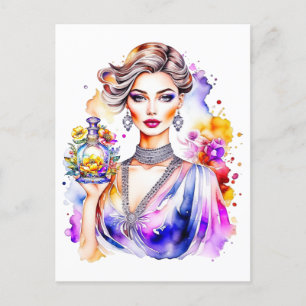 Vintage Woman and Perfume Bottle Postcard