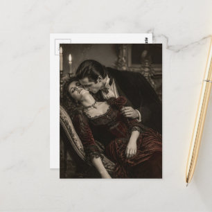 Vintage Woman and Vampire in Love Postcard
