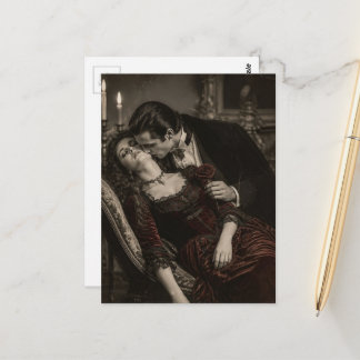 Vintage Woman and Vampire in Love Postcard