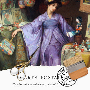 Vintage Woman Antique Texture Purple Kimono  Tissue Paper