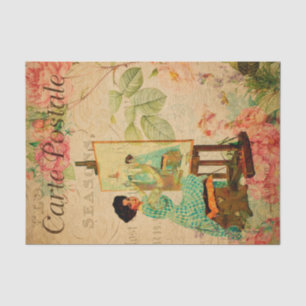 Vintage Woman Artist Sitting at Easel French Tissue Paper