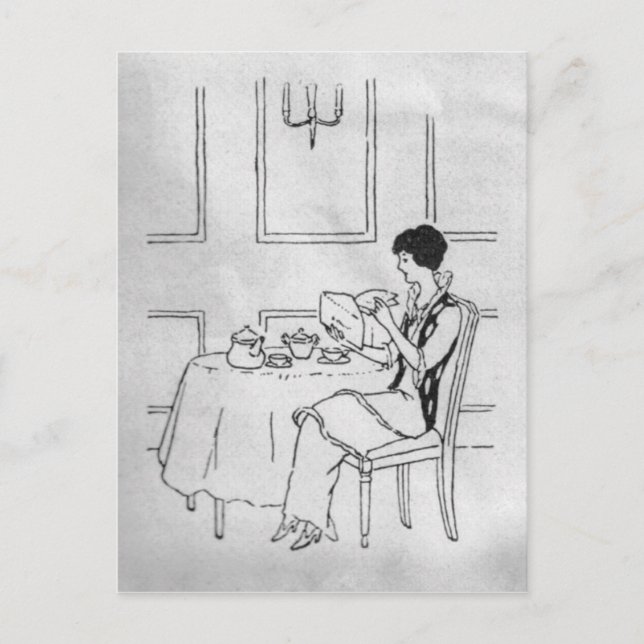 Vintage Woman at Tea Postcard (Front)
