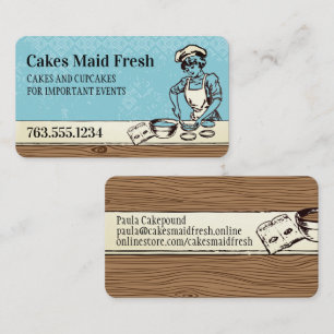 Vintage woman bakery baking cakes pies pastry chef business card