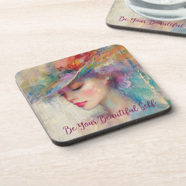 Vintage Woman Be Your Beautiful Self Coaster (Left Side)