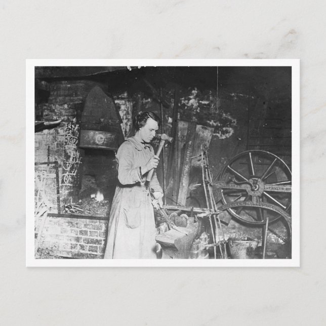 Vintage Woman Blacksmith Working 1920 Postcard (Front)