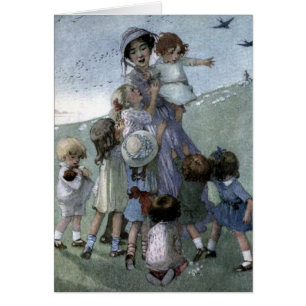 Vintage - Woman & Children in a Meadow,