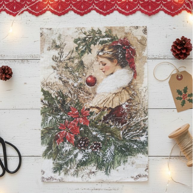 Vintage Woman Christmas Winter Aged Decoupage Tissue Paper (Creator Uploaded)