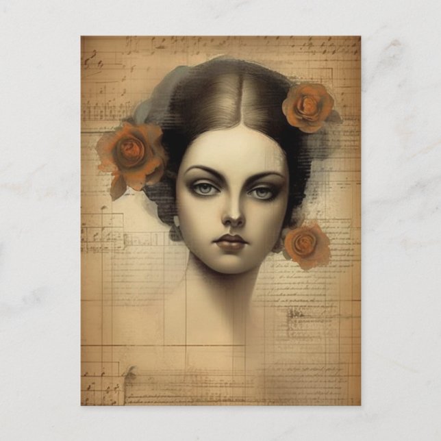 Vintage Woman Collage Postcard (Front)