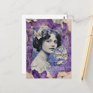Vintage Woman Collage Sheet Music Purple Postcard