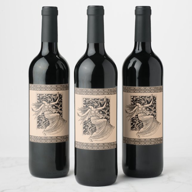 Vintage Woman Dancing Beverage Label Set (Bottles)