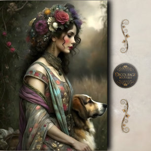 Vintage Woman Dog Portrait Decoupage Tissue Paper