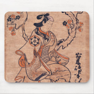 Vintage Woman Drawing Dekishima Hanya Seated Mouse Mat